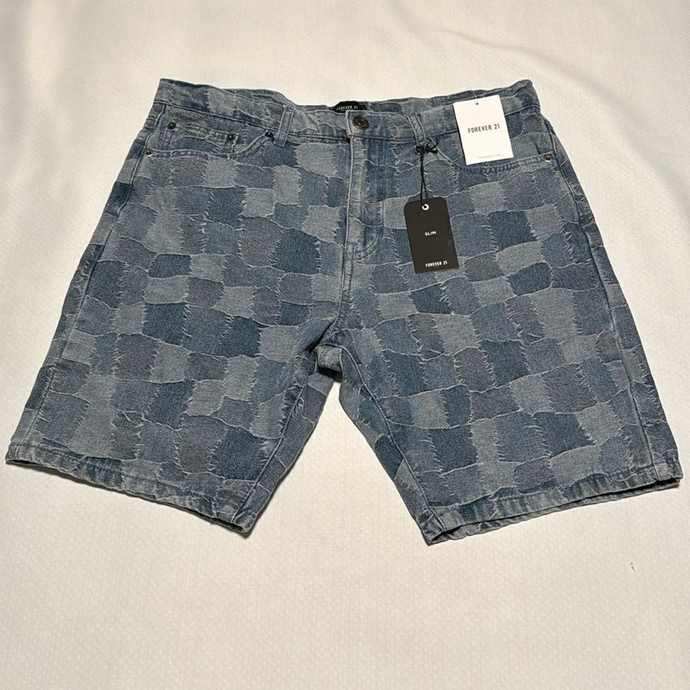 Plaid Jean Shorts Mens 33